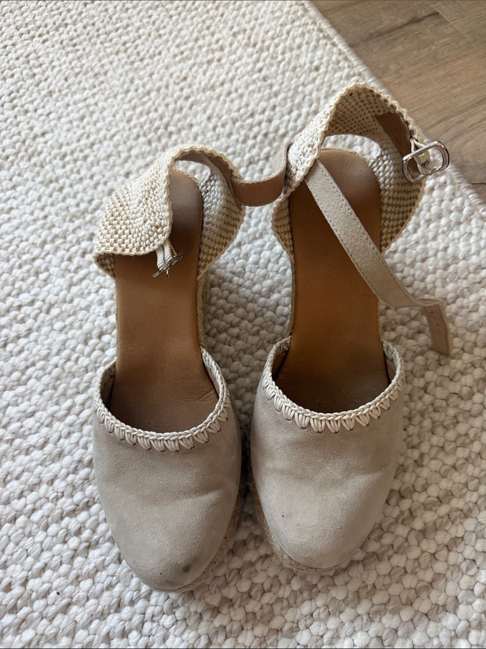 Women’s Cream Suede Espadrille Wedge Sandals
